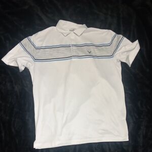 White Polo Shirt with Blue Stripe Detail